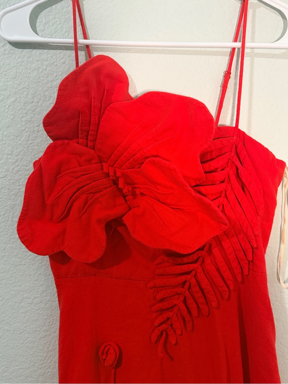 Farm Rio Red Garden Linen Blend Cocktail Midi Dress Size XS - Picture 8 of 8